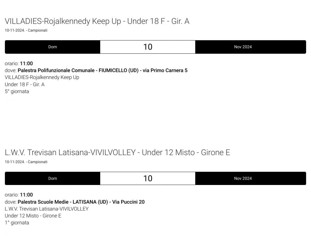 Le partite di domenica 10 novembre